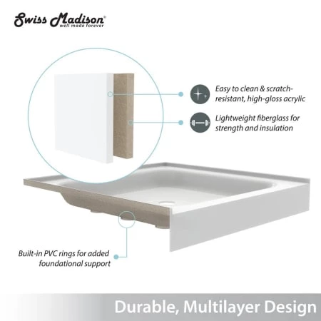 Swiss Madison Voltaire 36" x 36" Neo-Angle Shower Base with Single Threshold and Rear Drain 8 Swiss Madison Voltaire 36" x 36" Neo-Angle Shower Base with Single Threshold and Rear Drain - Image 6