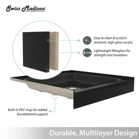 Swiss Madison Voltaire 36" x 60" Rectangular Shower Base with Single Threshold and Right Drain 8 Swiss Madison Voltaire 36" x 60" Rectangular Shower Base with Single Threshold and Right Drain - Image 6