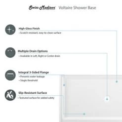 Swiss Madison Voltaire 42" x 36" Rectangular Shower Base with Single Threshold and Center Drain -Shower Bases Sales 5222