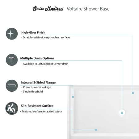 Swiss Madison Voltaire 60" x 34" Rectangular Shower Base with Single Threshold and Center Drain 6 Swiss Madison Voltaire 60" x 34" Rectangular Shower Base with Single Threshold and Center Drain - Image 4