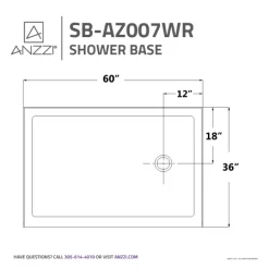 Anzzi Colossi 60" x 36" Rectangular Shower Base with Single Threshold and Right Drain -Shower Bases Sales anzzi sb az007 alternate image 114