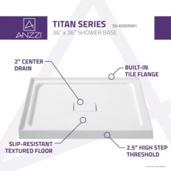 Anzzi Titan 36" x 36" Square Shower Base with Double Threshold and Center Drain 10 Anzzi Titan 36" x 36" Square Shower Base with Double Threshold and Center Drain -Shower Bases Sales anzzi sb az009 2 alternate image 51