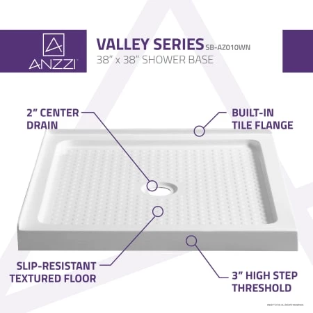 Anzzi Valley 38" x 38" Double Threshold Shower Base with Center Drain 5 Anzzi Valley 38" x 38" Double Threshold Shower Base with Center Drain - Image 3