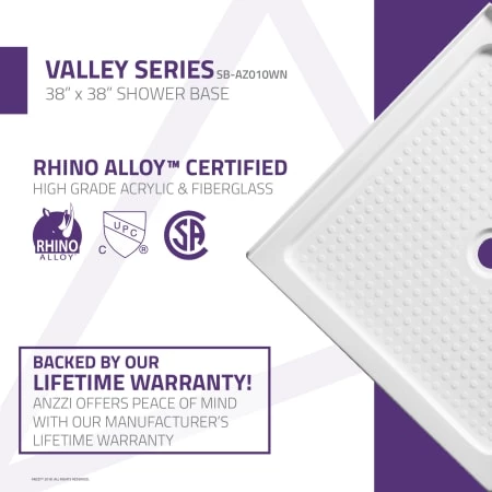 Anzzi Valley 38" x 38" Double Threshold Shower Base with Center Drain 6 Anzzi Valley 38" x 38" Double Threshold Shower Base with Center Drain - Image 4
