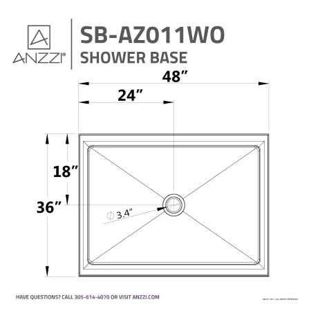 Anzzi Fissure 48" x 36" Rectangular Shower Base with Single Threshold and Center Drain 8 Anzzi Fissure 48" x 36" Rectangular Shower Base with Single Threshold and Center Drain - Image 6