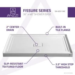 Anzzi Fissure 48" x 36" Single Threshold Shower Base with Center Drain -Shower Bases Sales anzzi sb az011c alternate image 53
