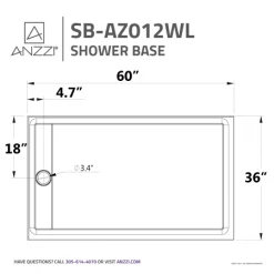 Anzzi Field 60" x 36" Rectangular Shower Base with Double Threshold and Left Drain -Shower Bases Sales anzzi sb az012 alternate image 120