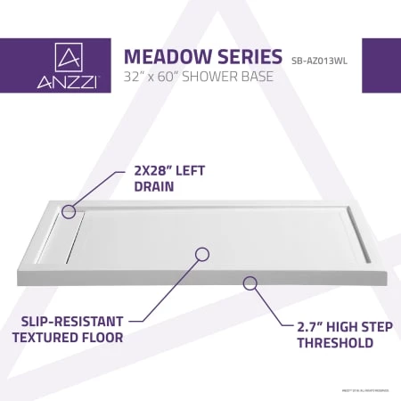 Anzzi Meadow 60" x 32" Single Threshold Shower Base with Reversible Drain 5 Anzzi Meadow 60" x 32" Single Threshold Shower Base with Reversible Drain - Image 3