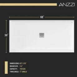 Anzzi Alexander 60" x 30" Rectangular Shower Base with Single Threshold, and Center Drain -Shower Bases Sales anzzi sb az101c alternate image 65