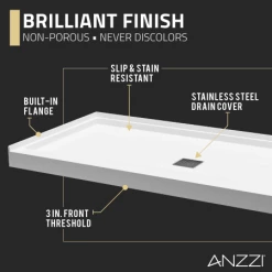 Anzzi Alexander 60" x 30" Rectangular Shower Base with Single Threshold, and Center Drain -Shower Bases Sales anzzi sb az101c alternate image 66