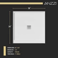 Anzzi Alexander 36" x 36" Square Shower Base with Single Threshold, and Center Drain 10 Anzzi Alexander 36" x 36" Square Shower Base with Single Threshold, and Center Drain -Shower Bases Sales anzzi sb az102c alternate image 57
