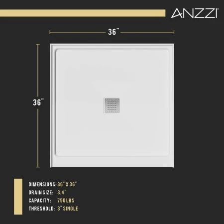 Anzzi Alexander 36" x 36" Square Shower Base with Single Threshold, and Center Drain 6 Anzzi Alexander 36" x 36" Square Shower Base with Single Threshold, and Center Drain - Image 4