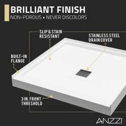 Anzzi Alexander 36" x 36" Square Shower Base with Single Threshold, and Center Drain 11 Anzzi Alexander 36" x 36" Square Shower Base with Single Threshold, and Center Drain -Shower Bases Sales anzzi sb az102c alternate image 58