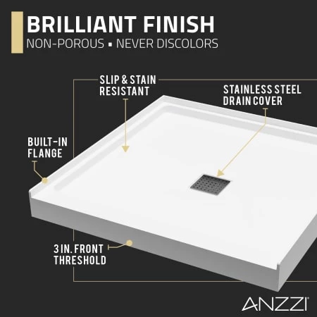 Anzzi Alexander 36" x 36" Square Shower Base with Single Threshold, and Center Drain 7 Anzzi Alexander 36" x 36" Square Shower Base with Single Threshold, and Center Drain - Image 5