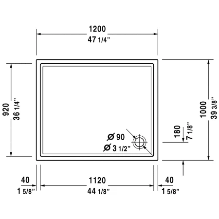 Duravit Starck 47-1/4" x 39-38" Rectangular Alcove Shower Receptor with Offset Drain - Less Drain 4 Duravit Starck 47-1/4" x 39-38" Rectangular Alcove Shower Receptor with Offset Drain - Less Drain - Image 2