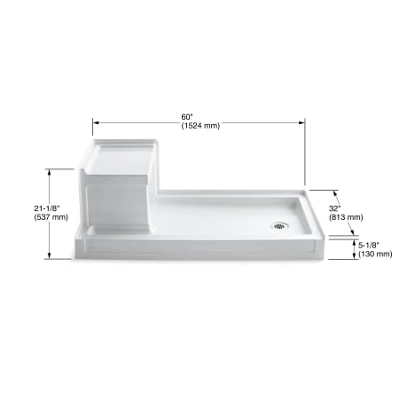 Kohler Tresham 60" x 32" Single Threshold Shower Base with Right Drain and Built-In Seat 8 Kohler Tresham 60" x 32" Single Threshold Shower Base with Right Drain and Built-In Seat - Image 6