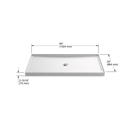 Kohler Rely 60" x 34" Rectangular Shower Base with Single Threshold and Center Drain 6 Kohler Rely 60" x 34" Rectangular Shower Base with Single Threshold and Center Drain - Image 4