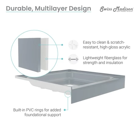 Swiss Madison Voltaire 48" x 36" Rectangular Shower Base with Single Threshold, and Left Drain 8 Swiss Madison Voltaire 48" x 36" Rectangular Shower Base with Single Threshold, and Left Drain - Image 6