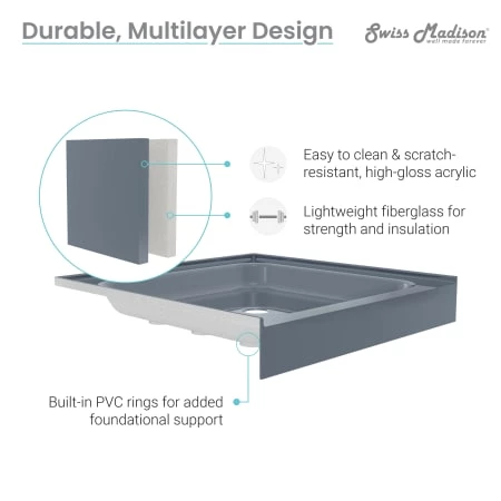 Swiss Madison Voltaire 48" x 32" Rectangular Shower Base with Single Threshold, and Center Drain 8 Swiss Madison Voltaire 48" x 32" Rectangular Shower Base with Single Threshold, and Center Drain - Image 6