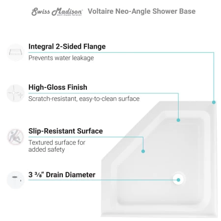 Swiss Madison Voltaire 42" x 42" Rectangular Shower Base with Single Threshold, and Center Drain 6 Swiss Madison Voltaire 42" x 42" Rectangular Shower Base with Single Threshold, and Center Drain - Image 4